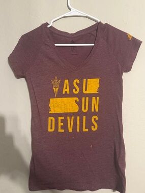 adidas ASU Sun Devils Maroon V-Neck Tee with Gold Print